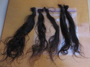 Five ponytails laid out