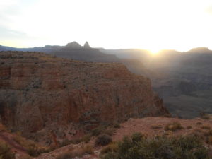 Looking forward from Skeleton Point as the sun peaked over the canyon horizo