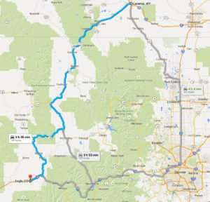 Google Maps Route from Laramie, WY to Eagle, CO