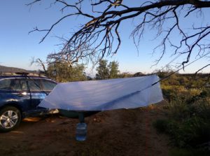Hammock set up, with the cuben fiber tarp over it