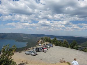 Mountain top view of lakes and volcanic caldera