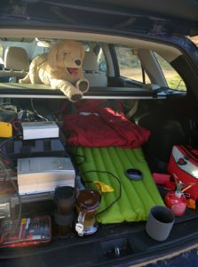 Set up for cooking, sleeping, etc. in the car